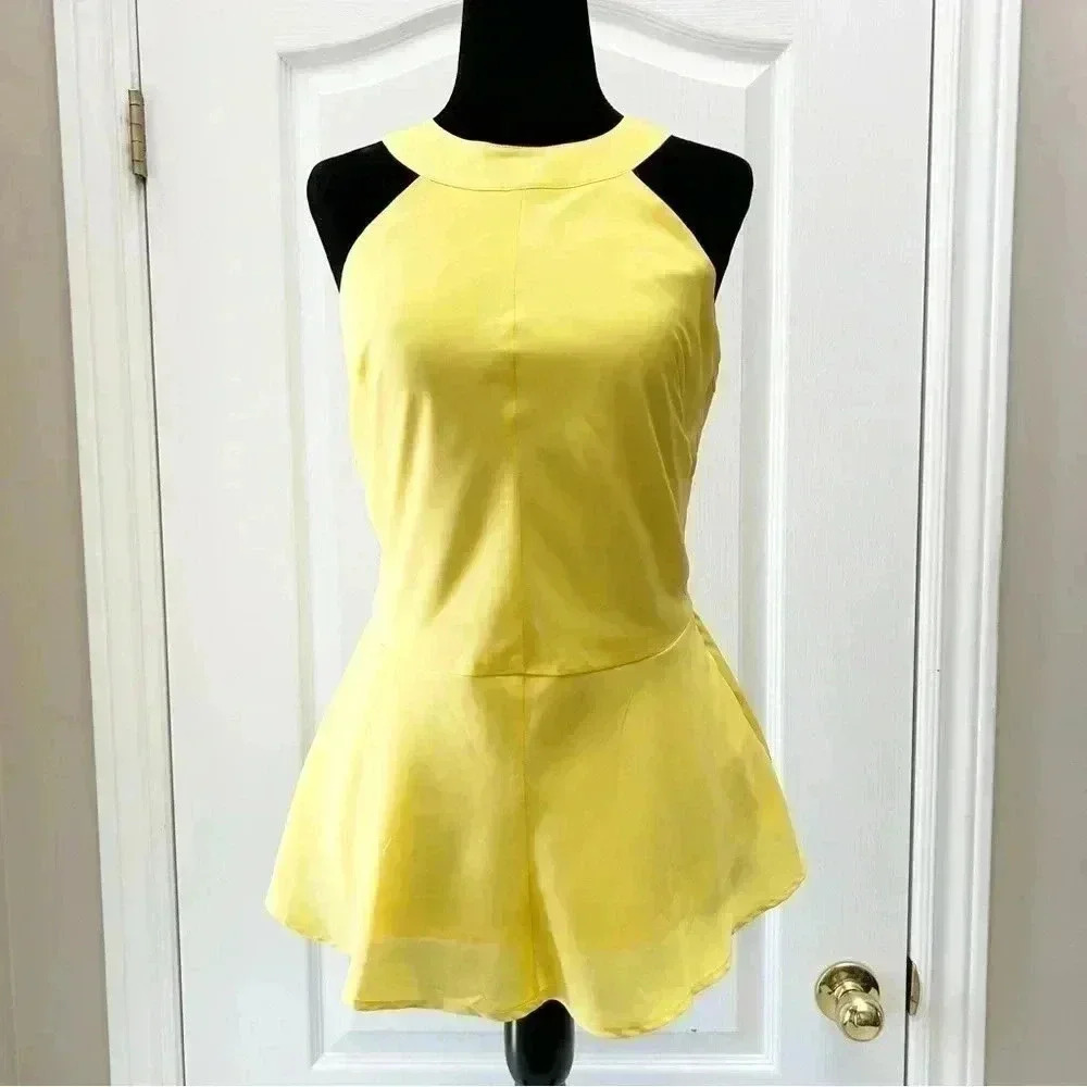 Ricki’s Yellow Halter Neck Sleeveless Peplum Top Flowy Blouse 0/XS - Picture 3 of 15